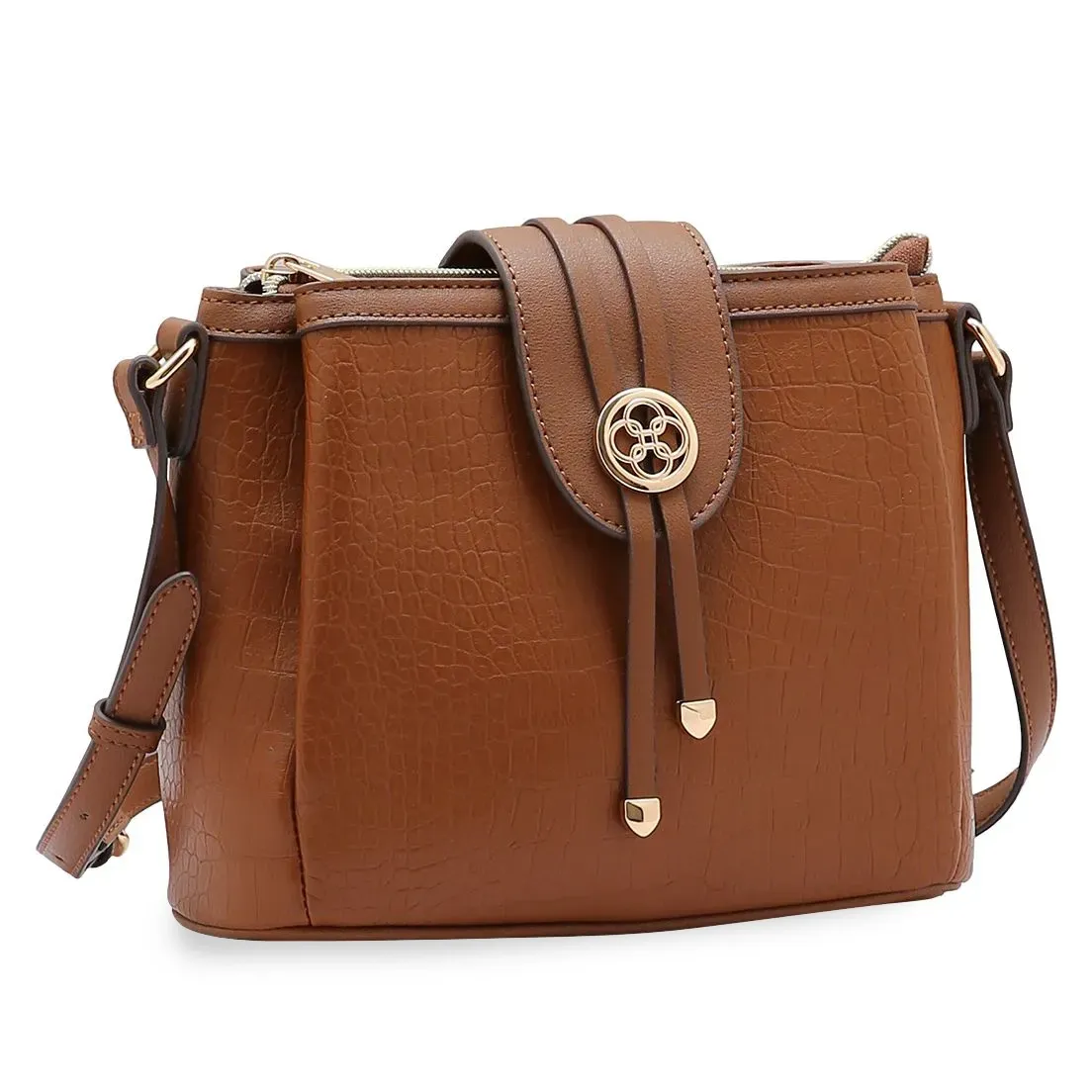 Bolsa Chenson mini croco marrom com alça ajustável para uso casual